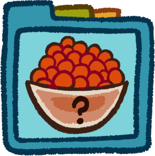 a bowl full of red circles that has a question mark on it. It's inside a teal folder that has green and orange folder tabs behind it.